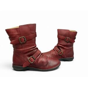Miz Mooz Pasha Bordeaux Leather Buckled Mid
Boots Women's 7.5  NIB